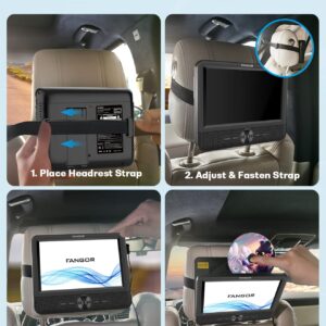 FANGOR 7.5" Dual Portable DVD Player for Car, Car DVD Player Dual Screen Play a Same or Two Different Movies with Headrest Strap, Regions Free, Support Last Memory, AV Out & in, USB/SD Card