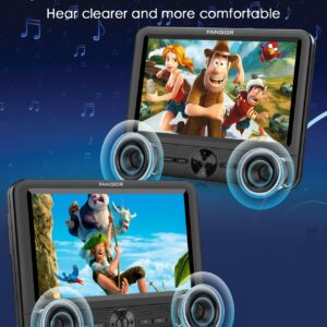 FANGOR 7.5" Dual Portable DVD Player for Car, Car DVD Player Dual Screen Play a Same or Two Different Movies with Headrest Strap, Regions Free, Support Last Memory, AV Out & in, USB/SD Card