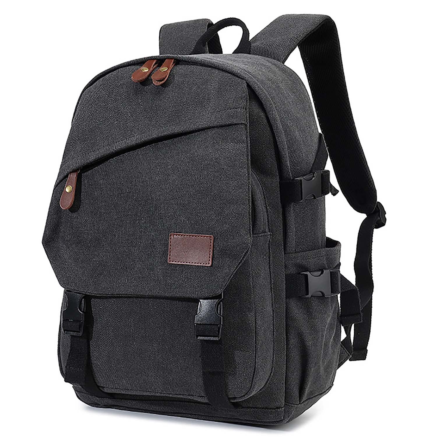 AUGUR Canvas Backpack for Men Casual Daypack Vintage Rucksack Laptop Backpack fit 15-17 inch Travel Hiking Backpack(35L-Black)