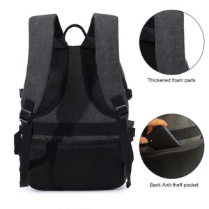 AUGUR Canvas Backpack for Men Casual Daypack Vintage Rucksack Laptop Backpack fit 15-17 inch Travel Hiking Backpack(35L-Black)