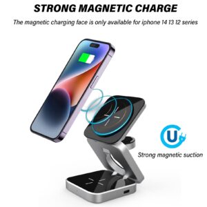 YeeCASE Foldable Magnetic Wireless Charger, 3 in 1 Charging Station, Fast Mag-Safe Charger Stand for iPhone 15 14 13 12 Pro/Max/Plus, for AirPods 3/2/Pro, for iWatch (Adapter Included) (Black)