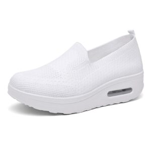 women's orthopedic sneakers, slip-on thick-soled heightened air cushion sports woven mesh breathable casual shoes (white, adult, women, numeric_5_point_5, numeric, us_footwear_size_system, medium)