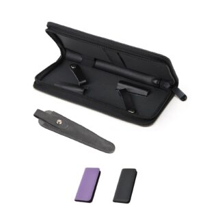 lake of fire scissors case with zippers and leather cover for convenient storage and protection (black+gray)