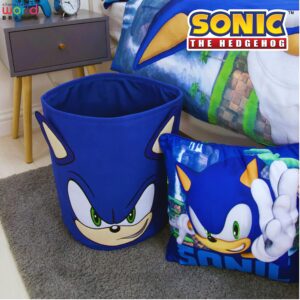 Character World Sonic the Hedgehog Official Storage Bin | Sonic Head Design, Toy Box Laundry Basket | Organiser For Children's Bedroom, Kids Playroom | 38 x 31 x 31cm Cotton Canvas