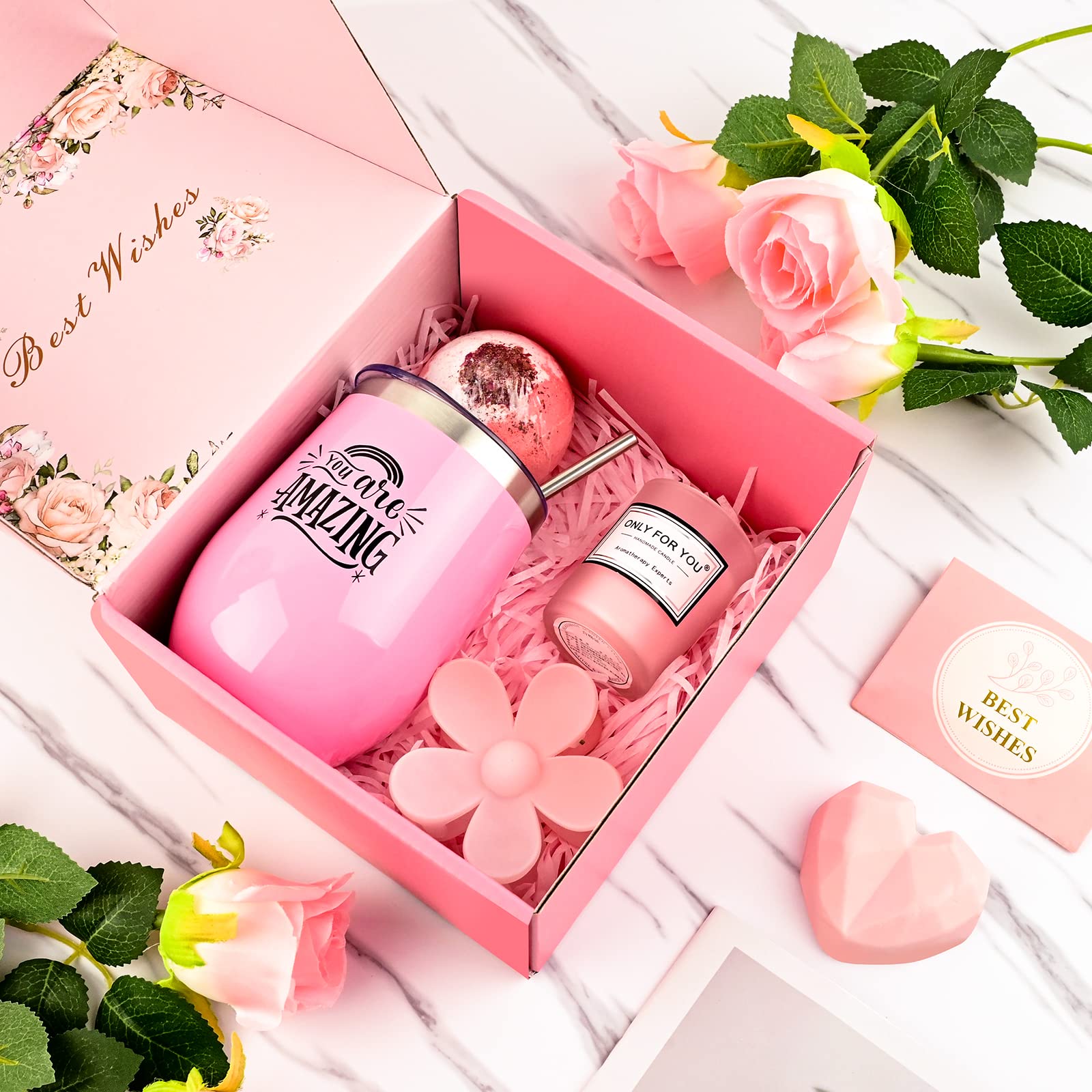 HABIZIYA Birthday Gifts for Women, Gift basket for Women, Woman Gift Sets,Spa Care Package,Gifts for Girlfriend Wife Mom Sister Friend Teacher Wine Tumbler