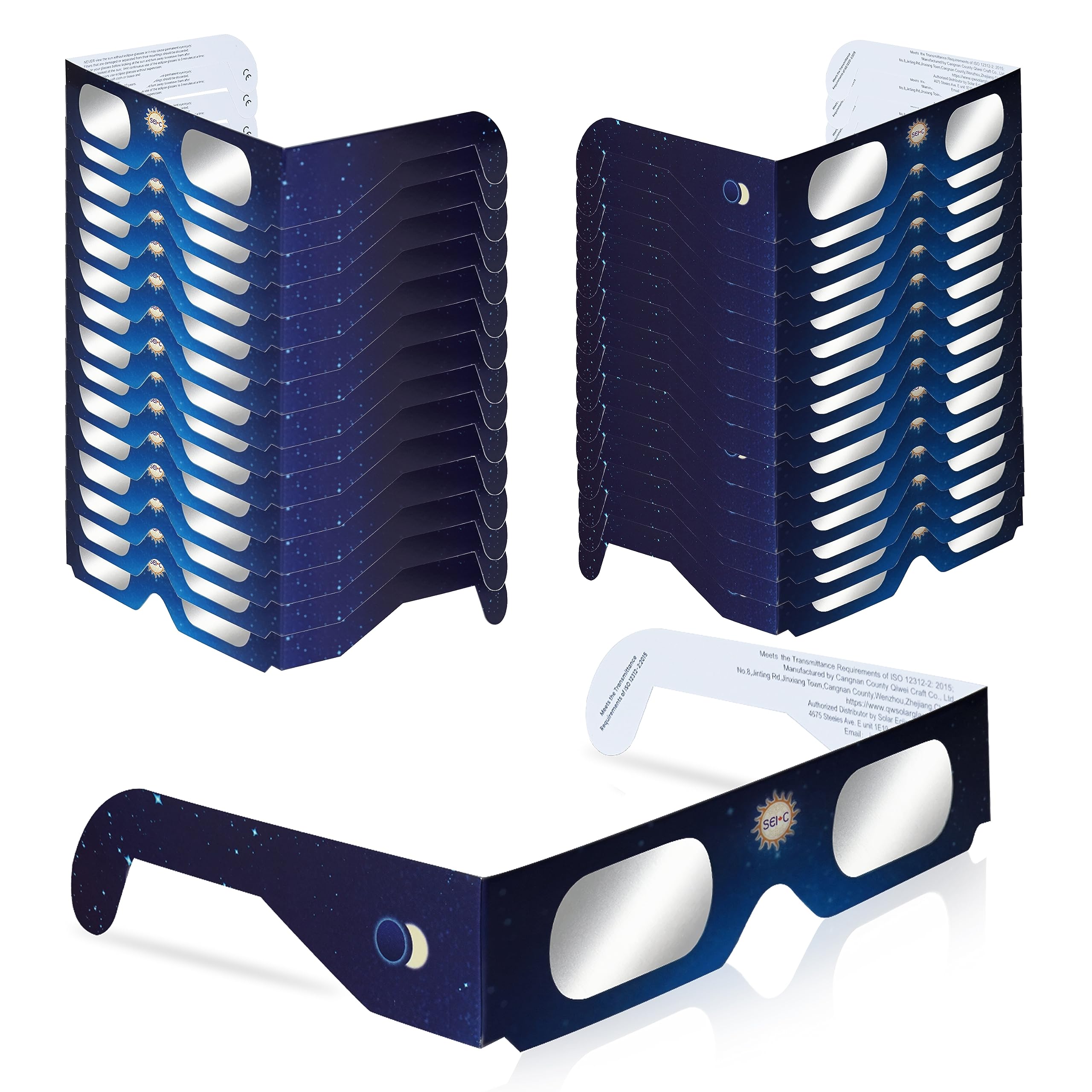 SEIC 50 Pack Solar Eclipse Glasses Approved 2024, Paper Solar Eclipse Glasses CE and ISO Certified (30 Pack)