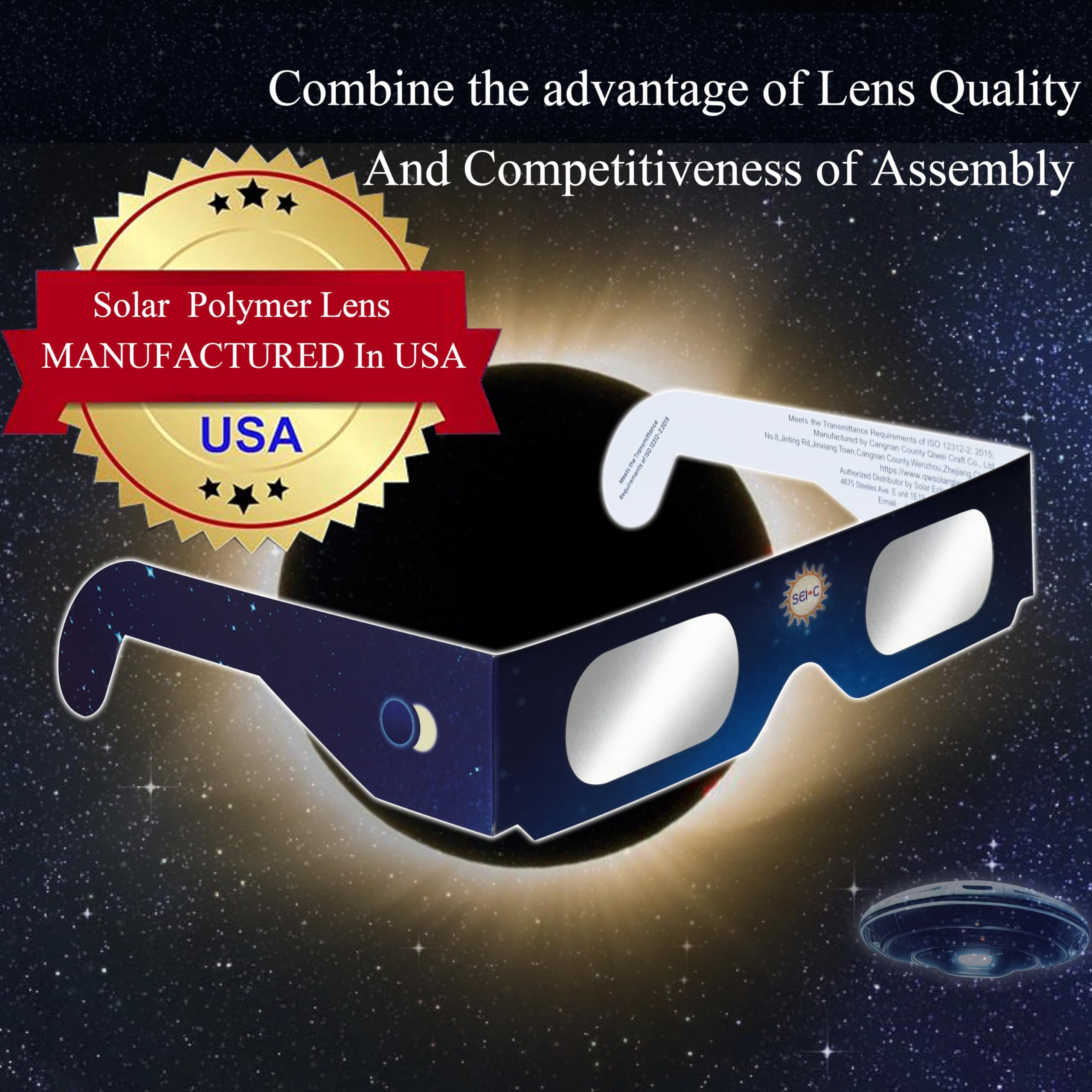 SEIC 50 Pack Solar Eclipse Glasses Approved 2024, Paper Solar Eclipse Glasses CE and ISO Certified (30 Pack)