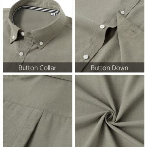 J.VER Men's Pinpoint Oxford Dress Shirts Long Sleeve Button Down Collar Shirt with Pocket Light Olive Green Large