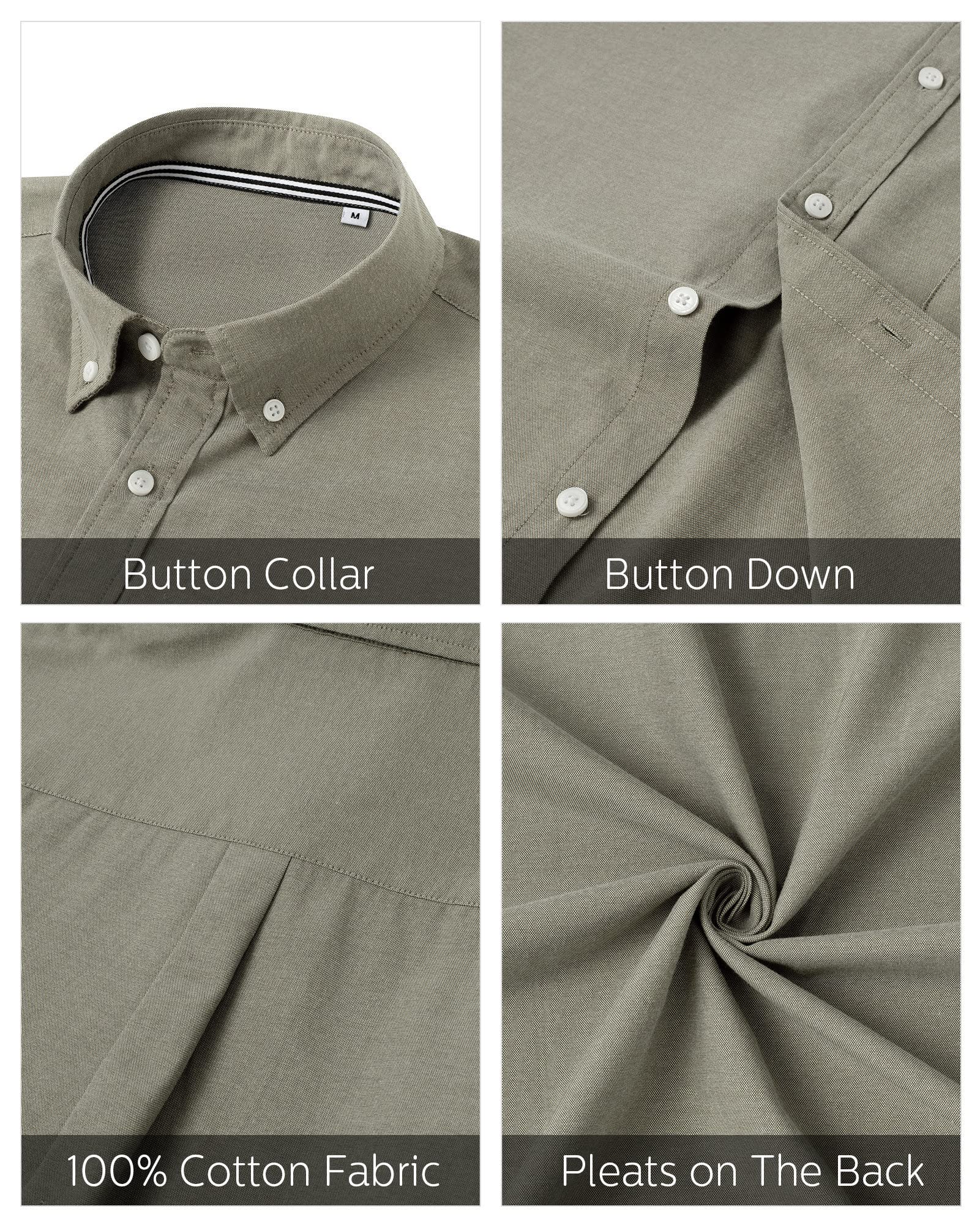 J.VER Men's Pinpoint Oxford Dress Shirts Long Sleeve Button Down Collar Shirt with Pocket Light Olive Green Large