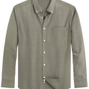 J.VER Men's Pinpoint Oxford Dress Shirts Long Sleeve Button Down Collar Shirt with Pocket Light Olive Green Large