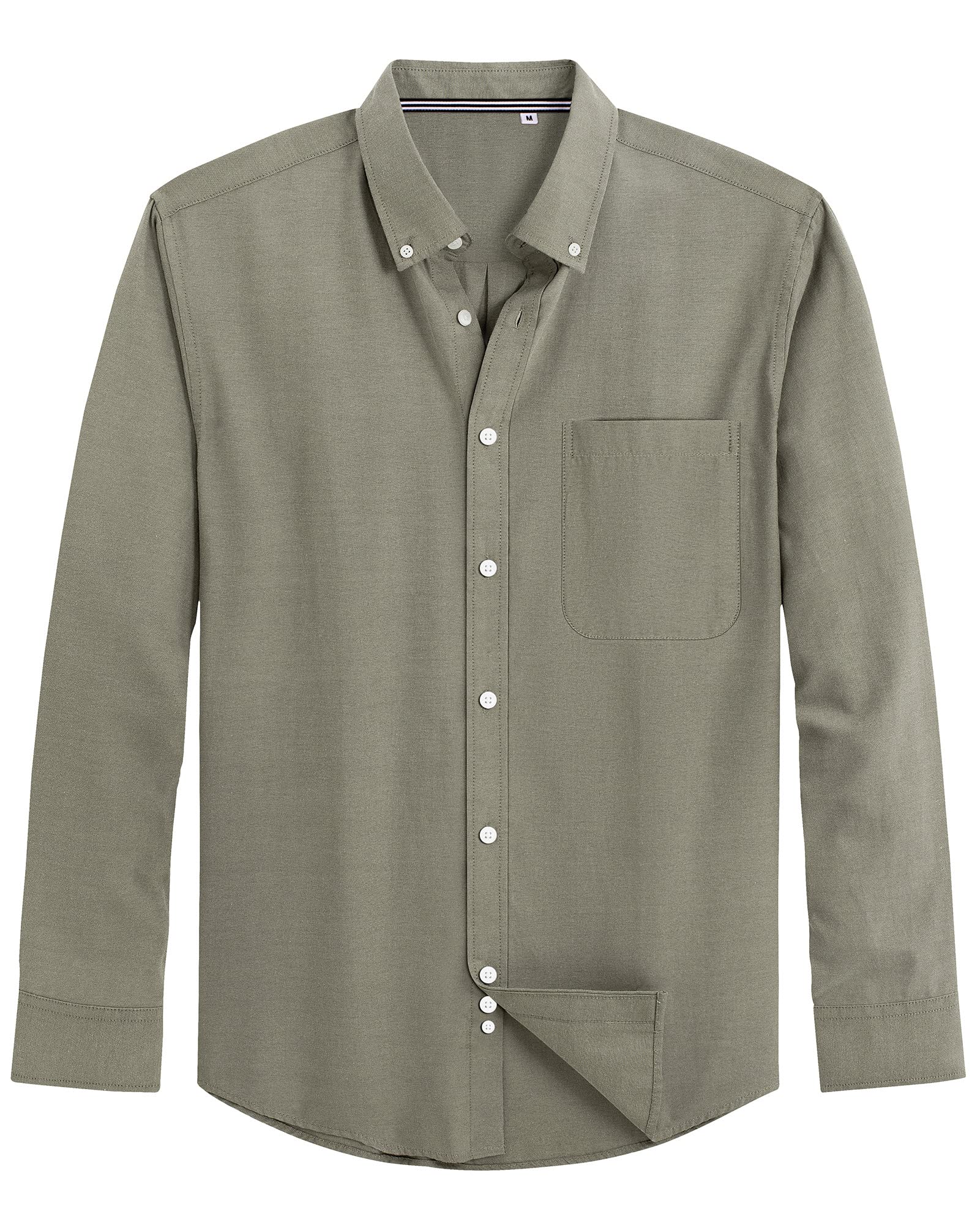 J.VER Men's Pinpoint Oxford Dress Shirts Long Sleeve Button Down Collar Shirt with Pocket Light Olive Green Large