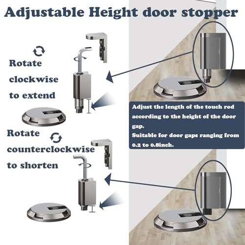 HOOFUS Mechanical Floor Door Stopper,Adjustable Height Door Stoppers for Bottom of Door,Windproof Door Holder to Keep Door Open,No Magnetic Heavy Duty Door Stop,Nail Free or Screws(Dark Gray, 1pcs)