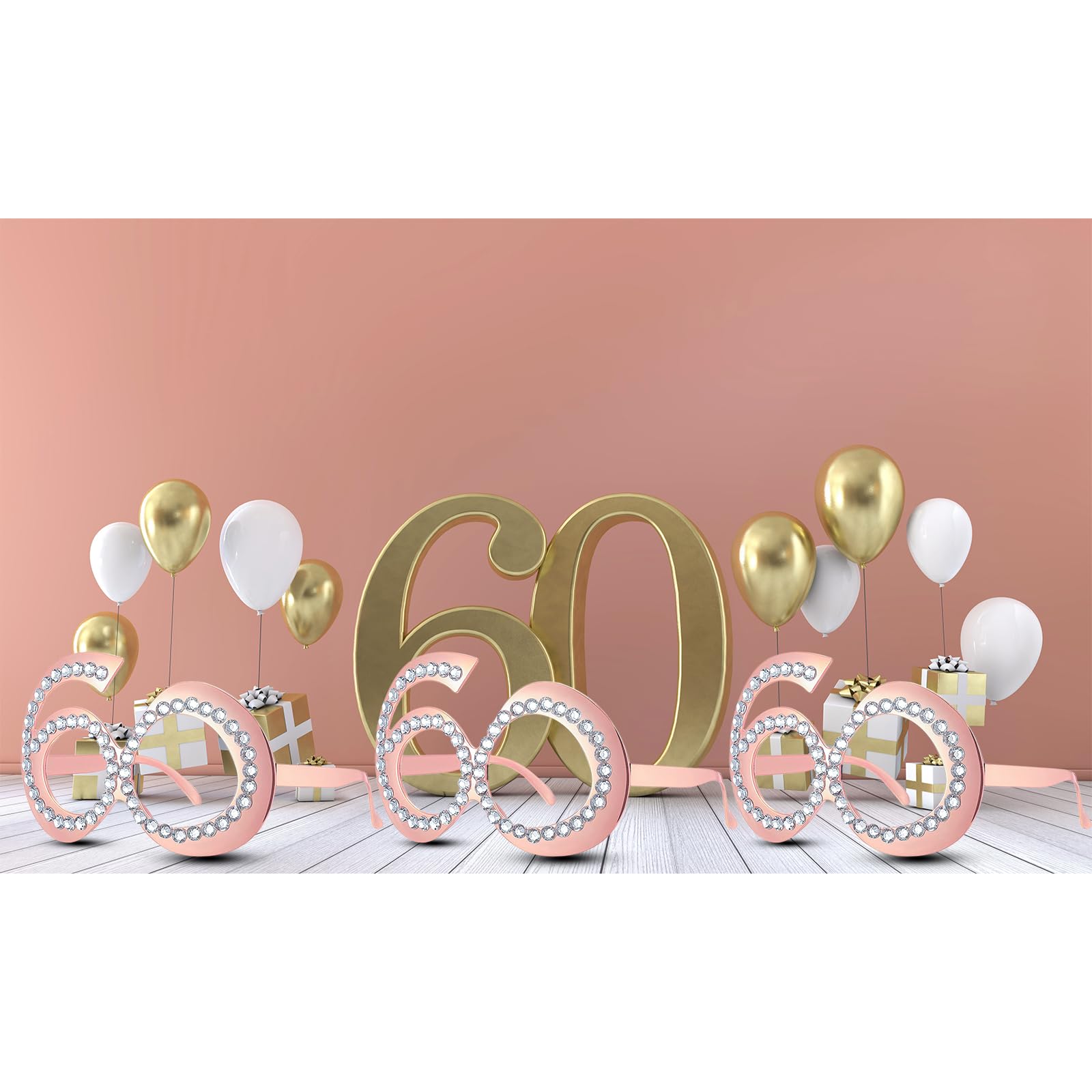 cssopenss 12 Pieces 60th Birthday Glasses, 60th birthday party glasses, Funny Plastic Eyewear 60th Birthday decorations for Women's Birthday Party Celebration Decor Favors(Rose Gold)