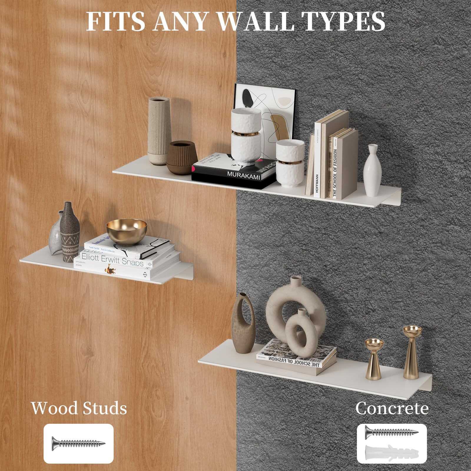 JOOM White Metal Wall Floating Shelf - Metal Wall Shelf- Small Bathroom Shelf-Display Shelves for Wall Storage (White, 16 in)