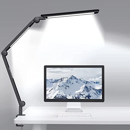 IKAYAA LED Desk Lamp Table Lamp Reading Lamp with Remote Control/Base/Arm Light, Task Lamp with 25 Lighting Modes, Auto Timer, Foldable Eye-Caring Office Lamp for Living Room, Dorm, Home, Office