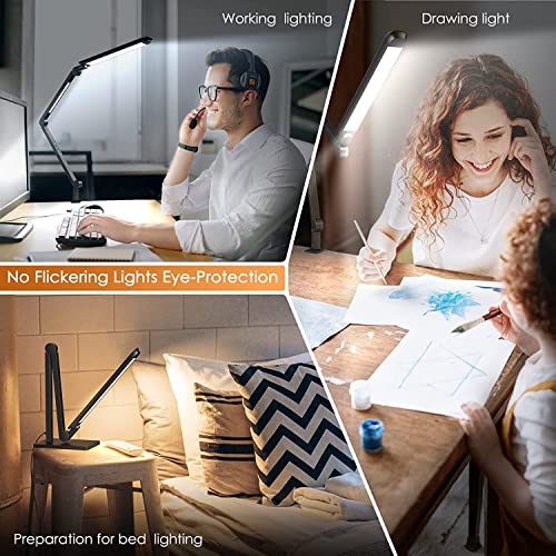 IKAYAA LED Desk Lamp Table Lamp Reading Lamp with Remote Control/Base/Arm Light, Task Lamp with 25 Lighting Modes, Auto Timer, Foldable Eye-Caring Office Lamp for Living Room, Dorm, Home, Office