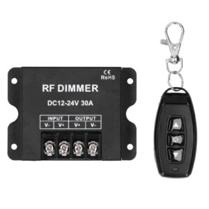 dc 12v-24v led dimmer, 3 keys remote control dimmer, 30a large power dimmer light switch for mr16 led spotlights led recessed lights led strip lights, 98.4ft remote control distance