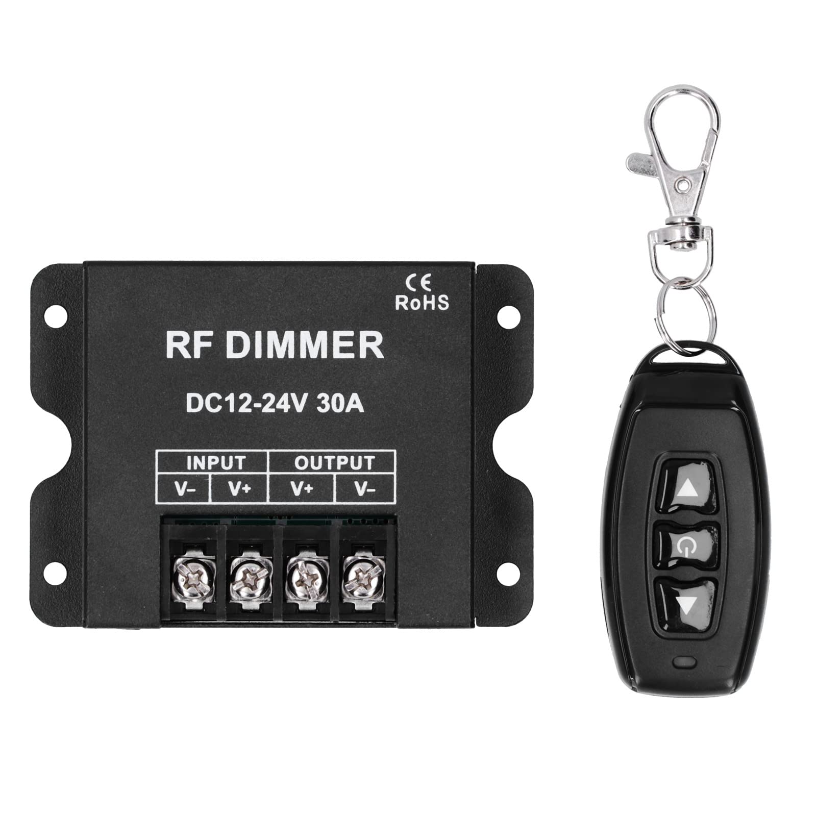 DC 12V-24V LED Dimmer, 3 Keys Remote Control Dimmer, 30A Large Power Dimmer Light Switch for MR16 LED Spotlights LED Recessed Lights LED Strip Lights, 98.4Ft Remote Control Distance