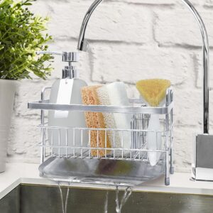 soon neat sink caddy with a divider - kitchen sink organizer - quick draining, stainless steel tray