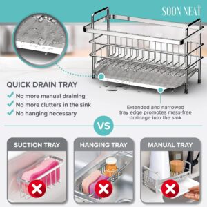 Soon Neat Sink Caddy with a divider - Kitchen Sink Organizer - Quick Draining, Stainless Steel Tray