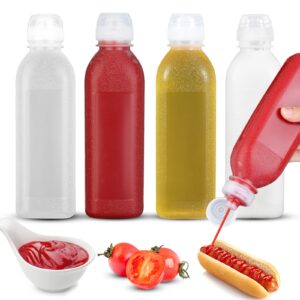 condiment squeeze bottles, bpa-free, squeeze bottles for sauces, olive oil dispenser, ketchup bottles squeeze 4-pack 17 oz (500ml), salad dressing bottles, great for ketchup, salad, bbq (17oz 4 pack)