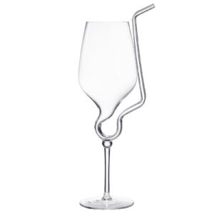 straw wine glass, spiral vampire wine glass | 16oz | stemmed wine glasses with a built-in straw, creative cocktail glassware - champagne, gin & tonic, juice, water - ideal birthday cup, gift, wedding