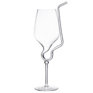 Straw Wine Glass, Spiral Vampire Wine Glass | 16oz | Stemmed Wine Glasses With A Built-In Straw, Creative Cocktail Glassware - Champagne, Gin & Tonic, Juice, Water - Ideal Birthday Cup, Gift, Wedding