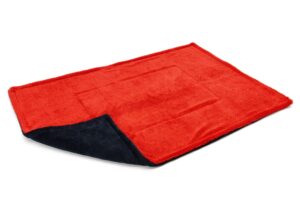 [dreadnought max] triple layer microfiber car drying towel | twist pile | 1400gsm | 1 pack (20"x30", red/black)