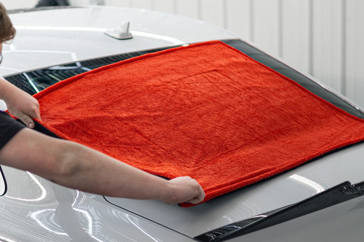 [Dreadnought Max] Triple Layer Microfiber Car Drying Towel | Twist Pile | 1400GSM | 1 Pack (30"x40", Red/Black)