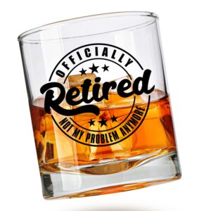 officially retired bouron glass - retirement gifts for men - funny whiskey glass unique retirement gift for dad, grandpa, friends, family, and coworkers - fathers day and christmas gift