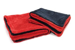 [dreadnought max] triple layer microfiber car drying towel | twist pile | 1400gsm | 1 pack (16"x16", red/black)
