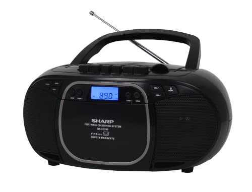 Sharp QT-CD290(BK) Portable CD MP3 Cassette Boombox with AM/FM Stereo and Aux Input, Black