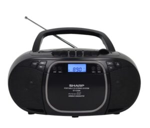 sharp qt-cd290(bk) portable cd mp3 cassette boombox with am/fm stereo and aux input, black