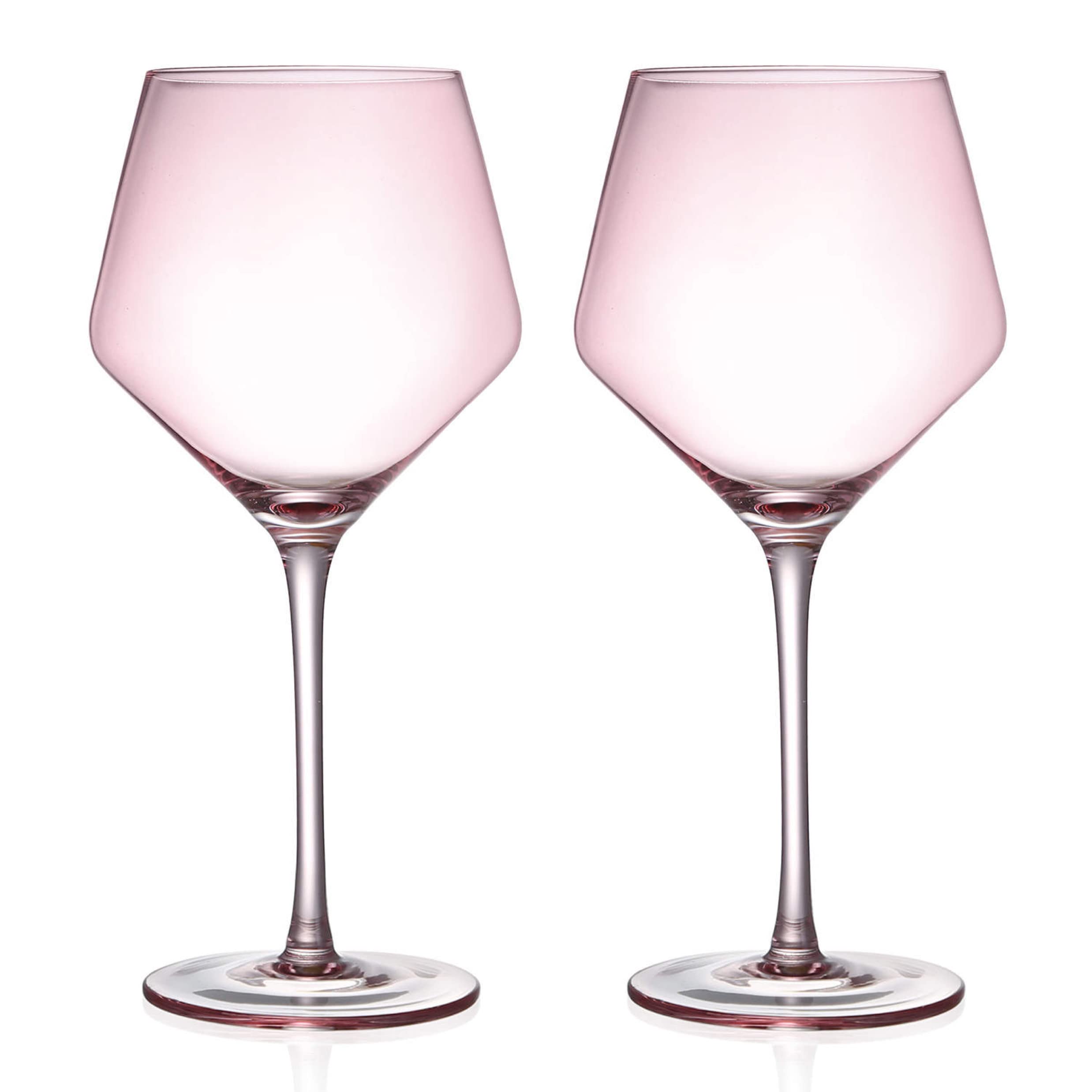 ANNIE LAURIE Pink Colored Wine Glass - Set of 2 - Large 22 oz Stemmed Glassware - Hand-Blown Crystal Glasses, White & Red Wine, Water, Cocktail - Bachelorette, Party, Celebration, Birthday