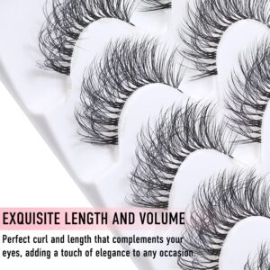KSYOO Natural Lashes with Glue Set, Clear Band 3D False Eyelashes Multi-pack (A8 Black Glue Kit)
