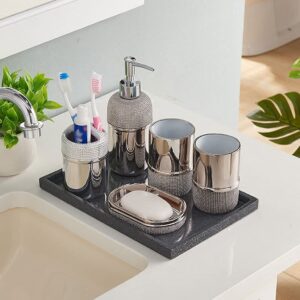 Soap Dispenser Bathroom Accessories Set - 6 Piece Luxury Gold-Plated Bathroom Set with Soap Dispenser Toothbrush Holder Tumbler Soap Dish and Tray Bathroom Soap Dispenser (Color : Silver)