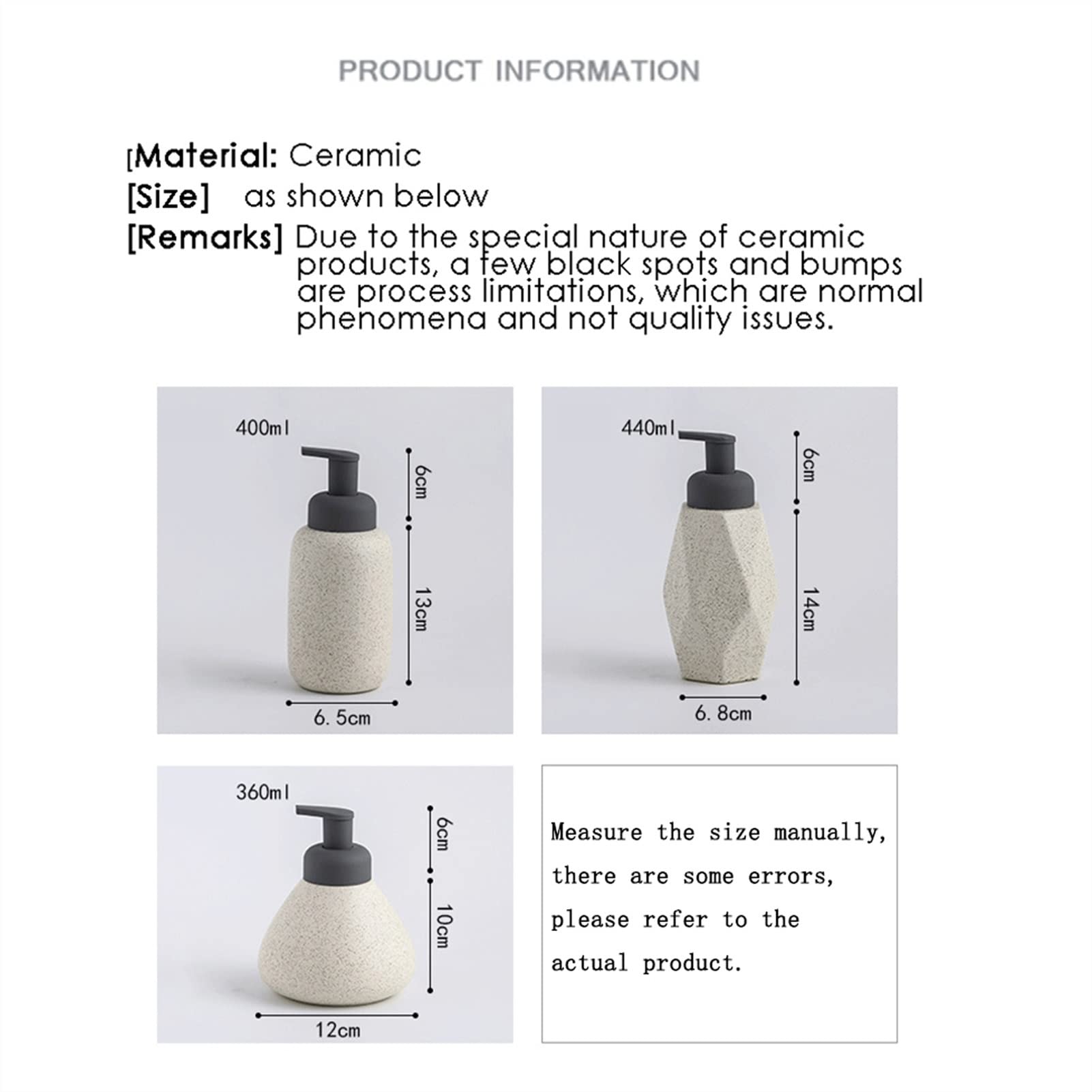 Soap Pump Dispenser Ceramic Liquid Foam Soap Dispenser Portable Shampoo Conditioner Body Wash Lotion Pump Bottle Bathroom Accessories Bottles Dispenser (Color : C2)