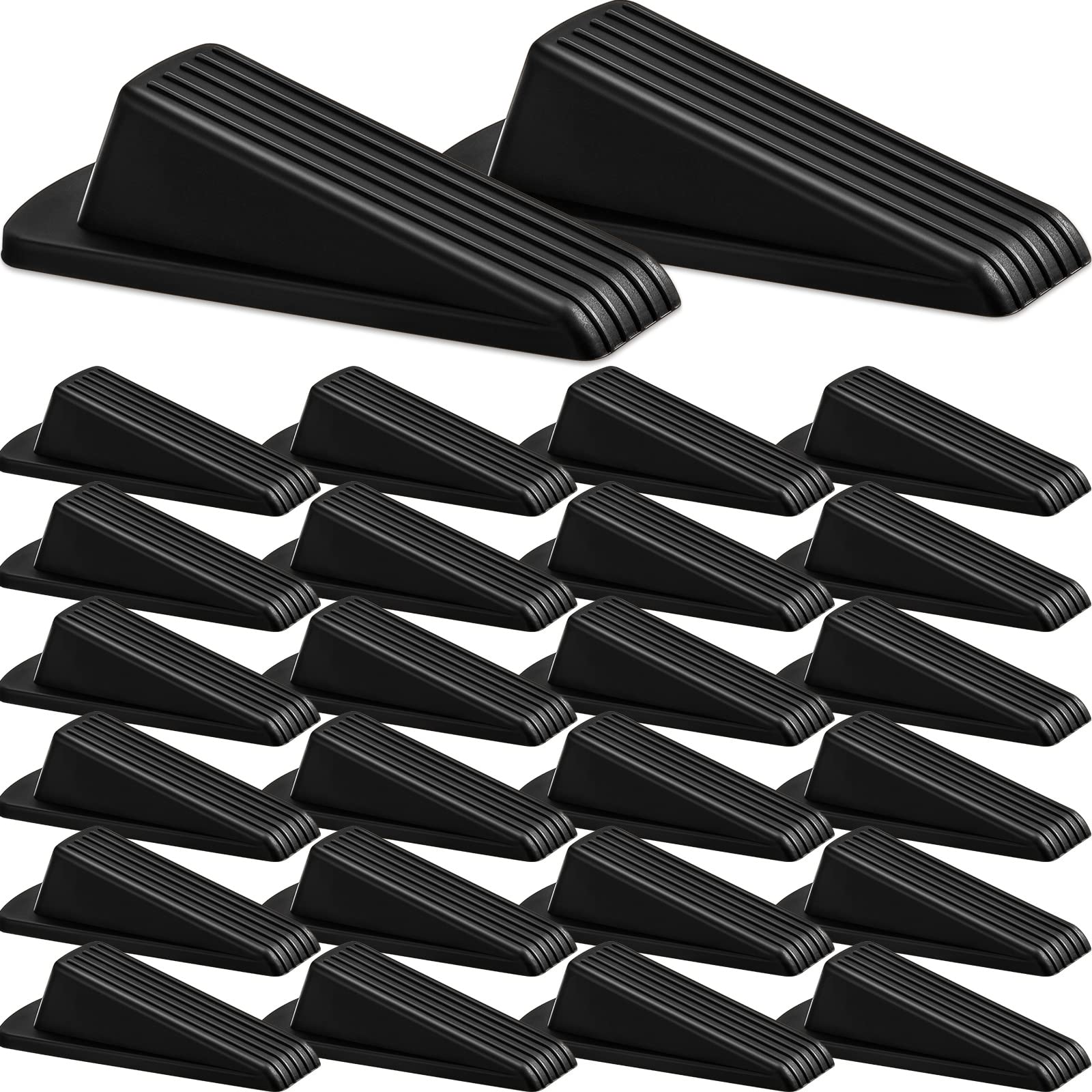 Frienda 24 Pcs Door Stoppers Bulk Rubber Door Stop Wedge Door Stopper for Bottom of Door Sturdy Door Stop for Heavy Duty Door Bottom Carpet Tile Concrete Wooden Floor (Black)