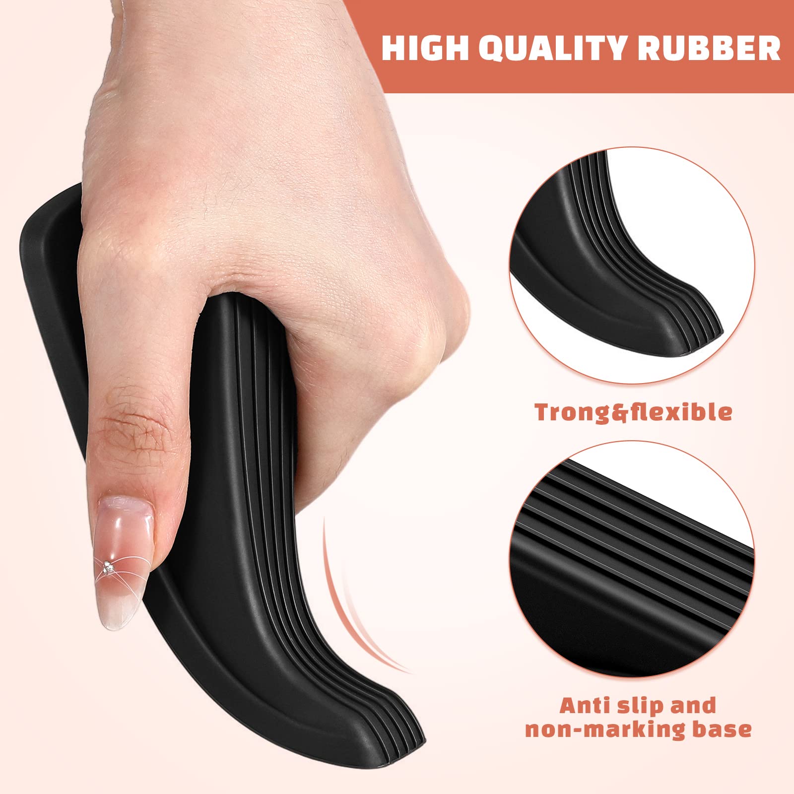 Frienda 24 Pcs Door Stoppers Bulk Rubber Door Stop Wedge Door Stopper for Bottom of Door Sturdy Door Stop for Heavy Duty Door Bottom Carpet Tile Concrete Wooden Floor (Black)