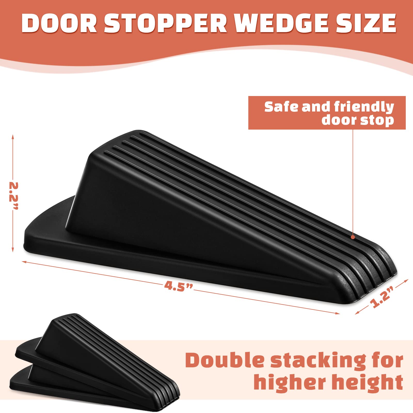 Frienda 24 Pcs Door Stoppers Bulk Rubber Door Stop Wedge Door Stopper for Bottom of Door Sturdy Door Stop for Heavy Duty Door Bottom Carpet Tile Concrete Wooden Floor (Black)