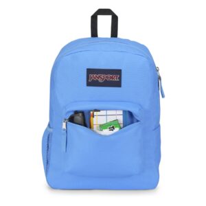 JanSport Cross Town Backpack, 17" x 12.5" x 6" - Simple Bag with 1 Main Compartment, Front Utility Pocket - Premium Class Accessories - Blue Neon