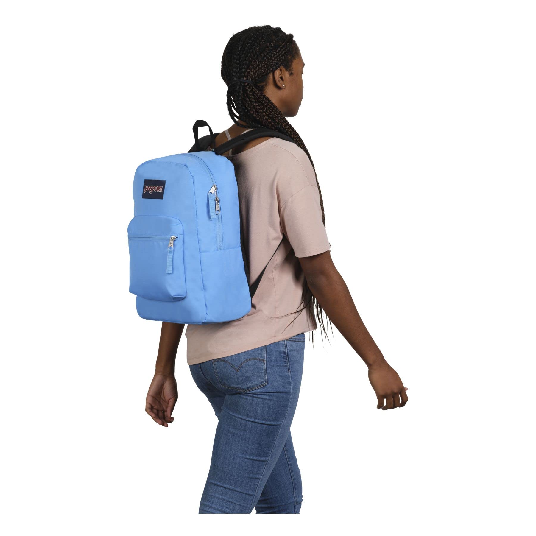 JanSport Cross Town Backpack, 17" x 12.5" x 6" - Simple Bag with 1 Main Compartment, Front Utility Pocket - Premium Class Accessories - Blue Neon