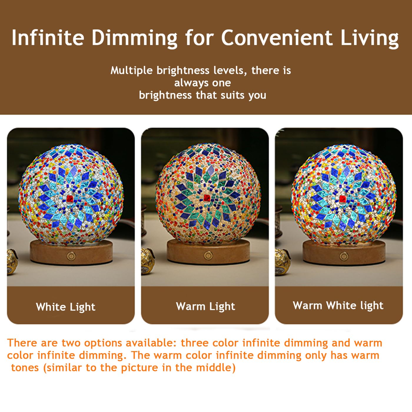 HAIDOLIANG Turkish Table lamp (D:4.7" x H:5.2"),Mosaic Glass Lamps with Wooden Base, Bohemian Tiffany Bedside Lamps, USB Power Supply Moroccan Lantern for Living Room Halloween Decorations