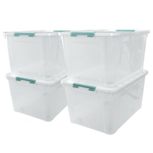 pekky 85 quart clear storage bin on wheels, 4-pack large plastic latching box