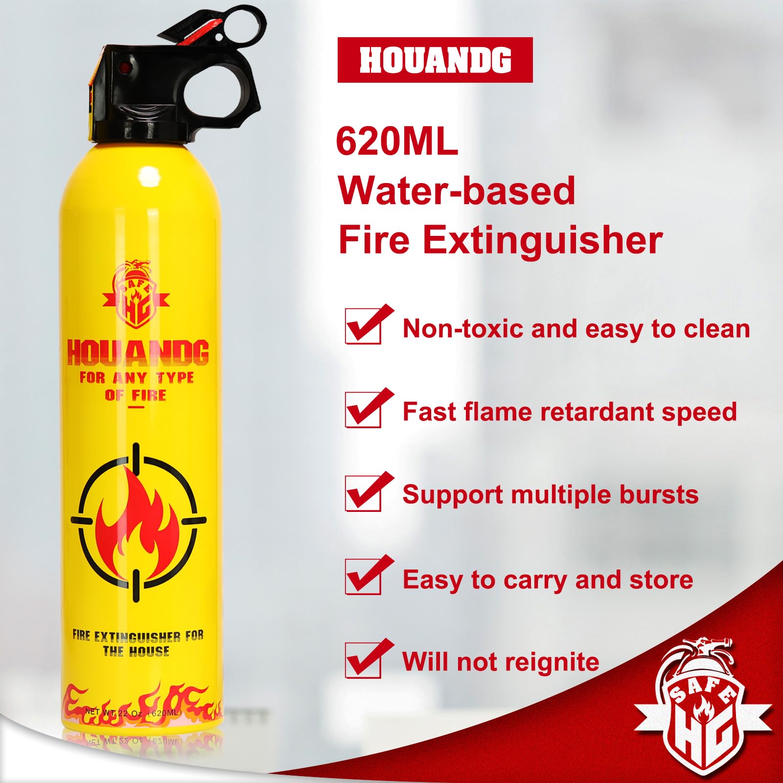 Houandg Water-Based Fire Extinguisher- 2 Pack Portable Solution for All Fire Types in Homes, Vehicles, Kitchens - Prevents Re-Ignition