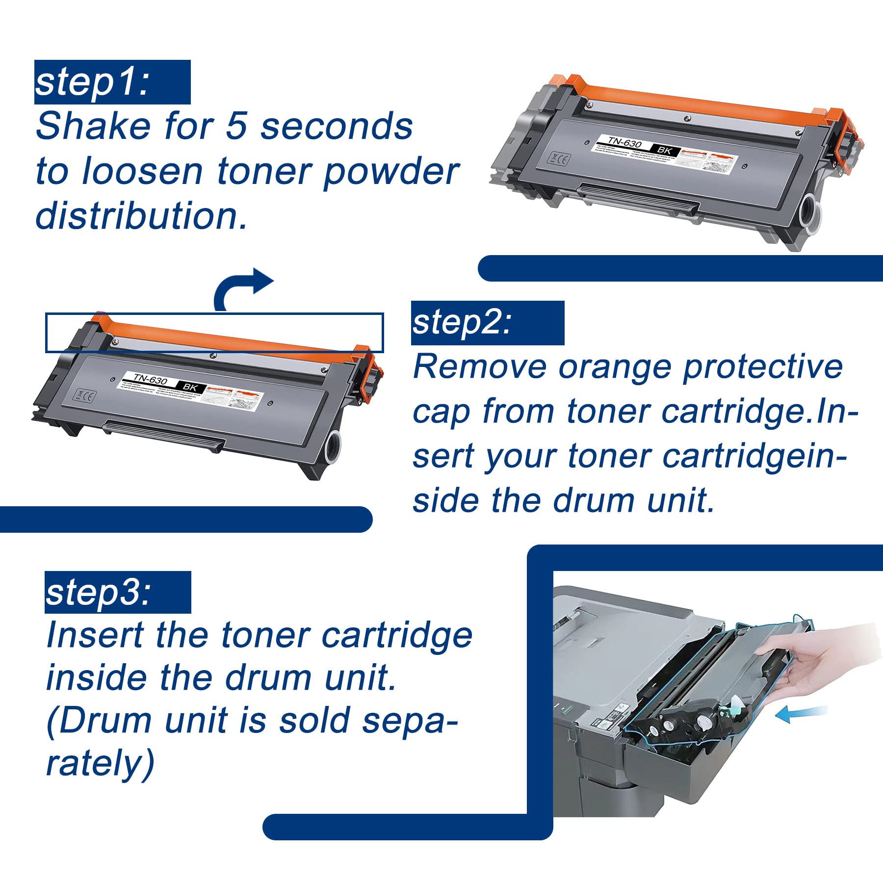 2 Pack TN630 TN-630 Black Toner Cartridge Compatible TN630 Replacement for Brother HL-L2300D L2305W L2315DW L2320D L2360DW MFC-L2680W L2685DW L2700DW L2705DW L2707DW L2740DW DCP-L2540DW L2520DW Printe