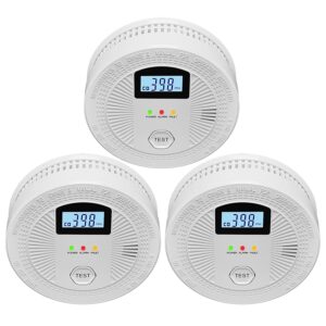 3 pack combination photoelectric smoke and carbon monoxide alarm detector with digital display; battery-operated white 907-3-pack (jn-908)