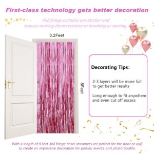 Mtkocpk Pink Streamers Backdrop Party Decorations - 8x3.2 Feet 3-Pack Foil Fringe Curtain Decor - Perfect for Children's Birthday Party, Women's Party, Sweet Wedding, and Pink Theme Party Decorations