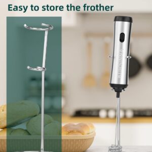 KURSINNA Powerful Rechargeable Milk Frother Handheld, USB-C Charge Foam Maker with 2 Stainless Steel Whisk & Stand, Powerful Mini Mixer Coffee Frother for Frappe, Latte, Matcha (13000RPM USB-C Charge)