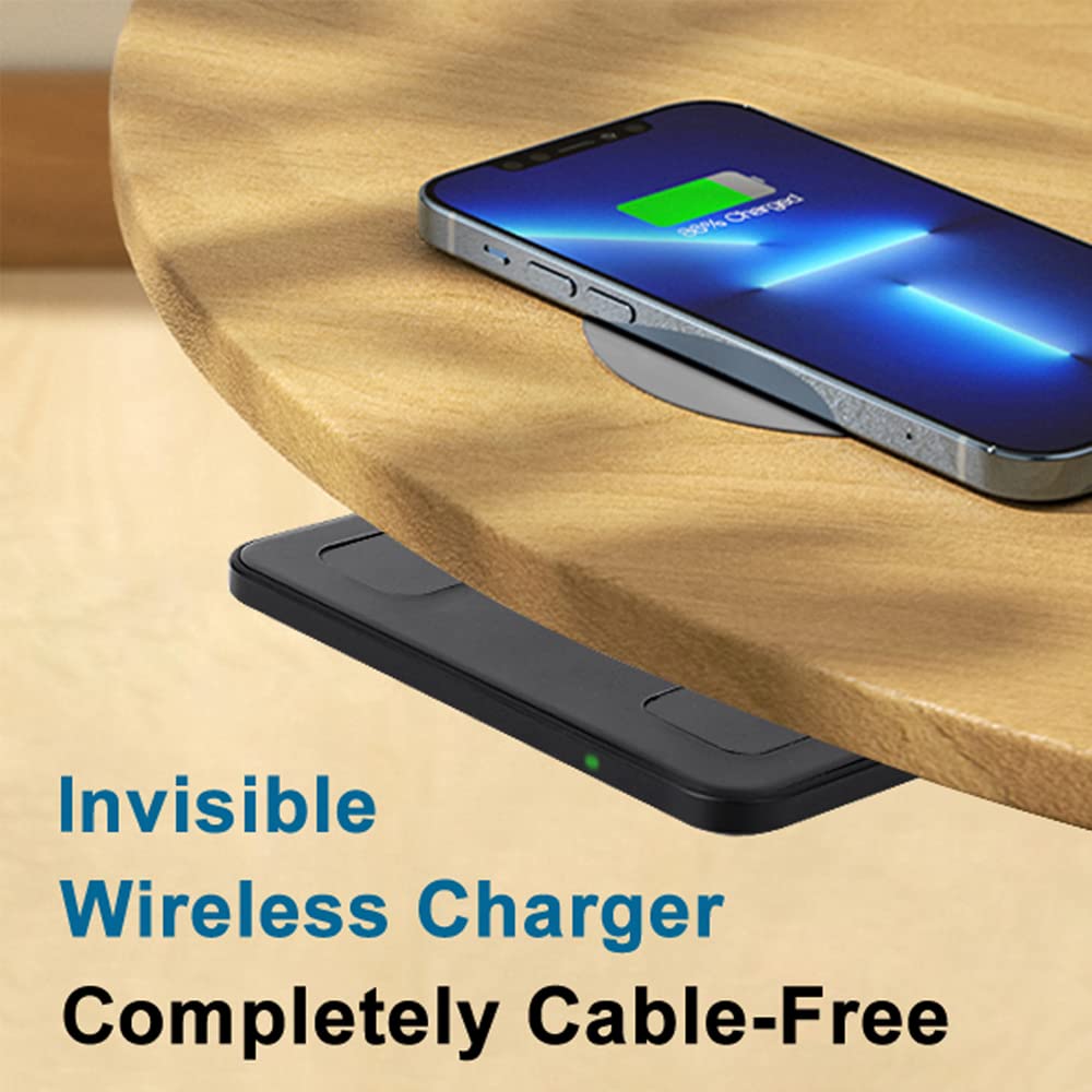 1.97"(50mm) NiiTTER Invisible Wireless Charger, Under Desk Wireless Charger, Hidden Charging Station for iPhone 15/14/13/12/ Samsung Galaxy S23/S22/S21(Adapter Included)